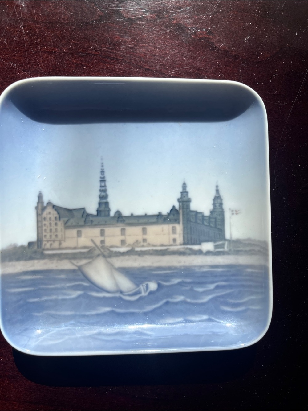 Numbered Blue and White Coastal Porcelain Decorative Tray